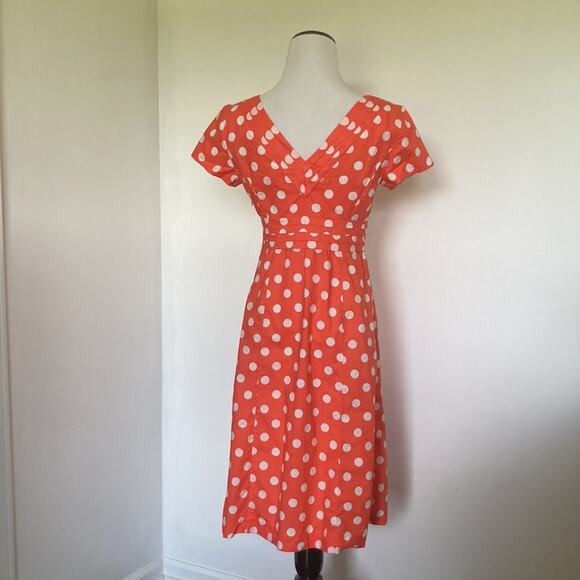 Boden Peachy Orange Pokadot Midi Dress, Size 2 - Picture 4 of 10